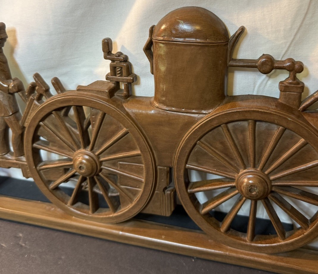 Vintage 1971 Syroco Steam Train Wall Plaque Faux Wood Locomotive Decor USA