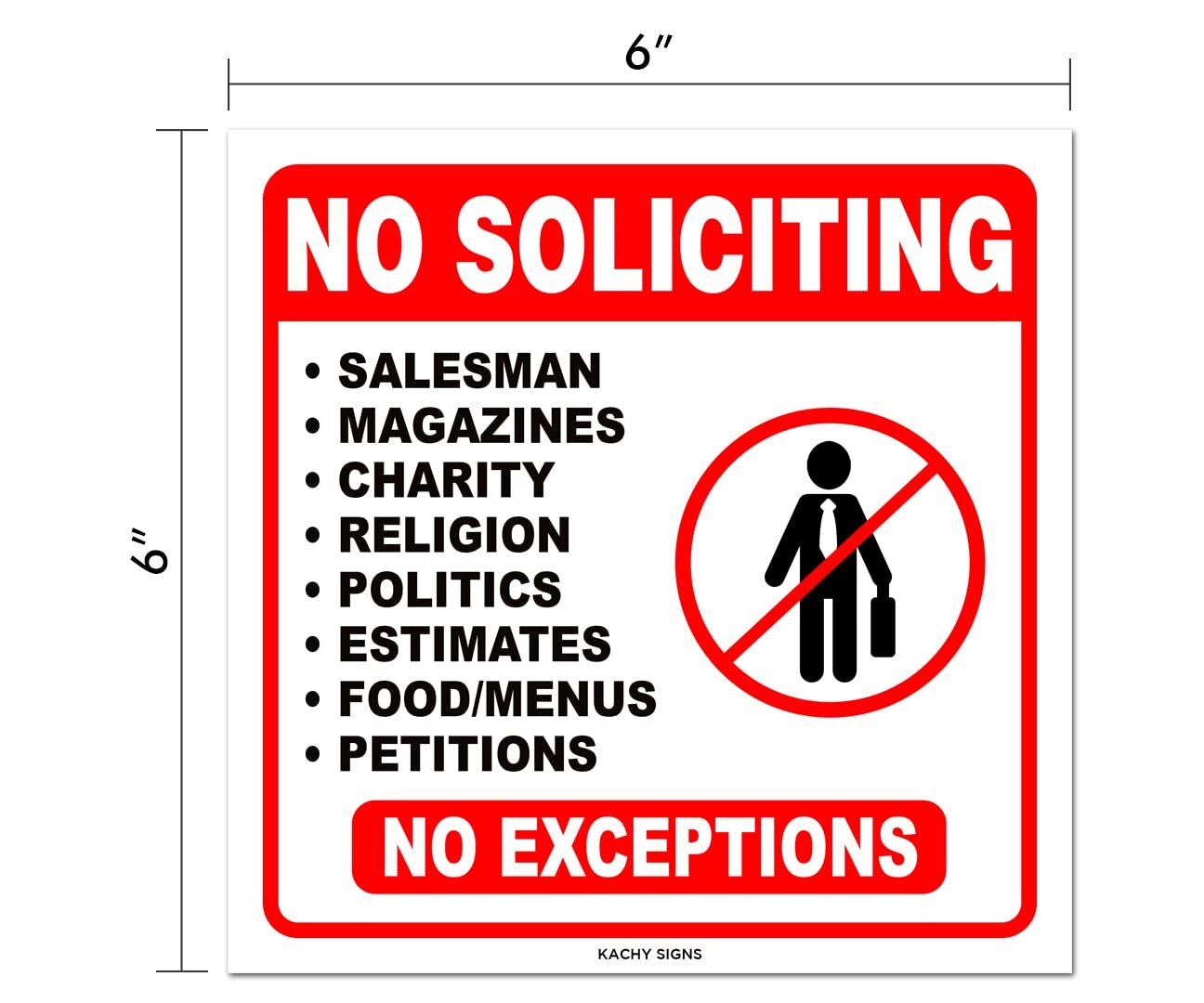 (Set of 4) No Soliciting Sticker Sign 6″ x 6″ – Durable Self Adhesive 4 Mil V…