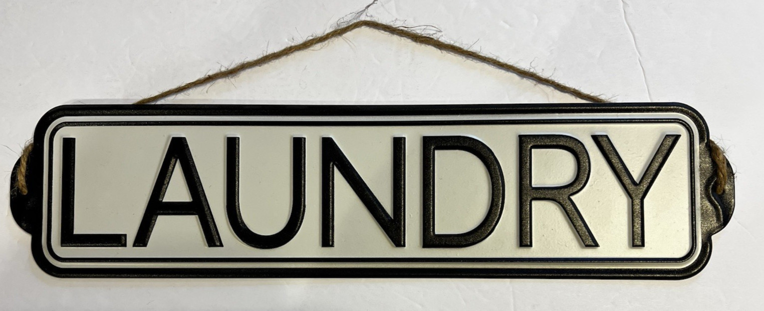 15″ X 4″ Metal Laundry Sign-Great Bathroom Decor-Classic Black & White Design
