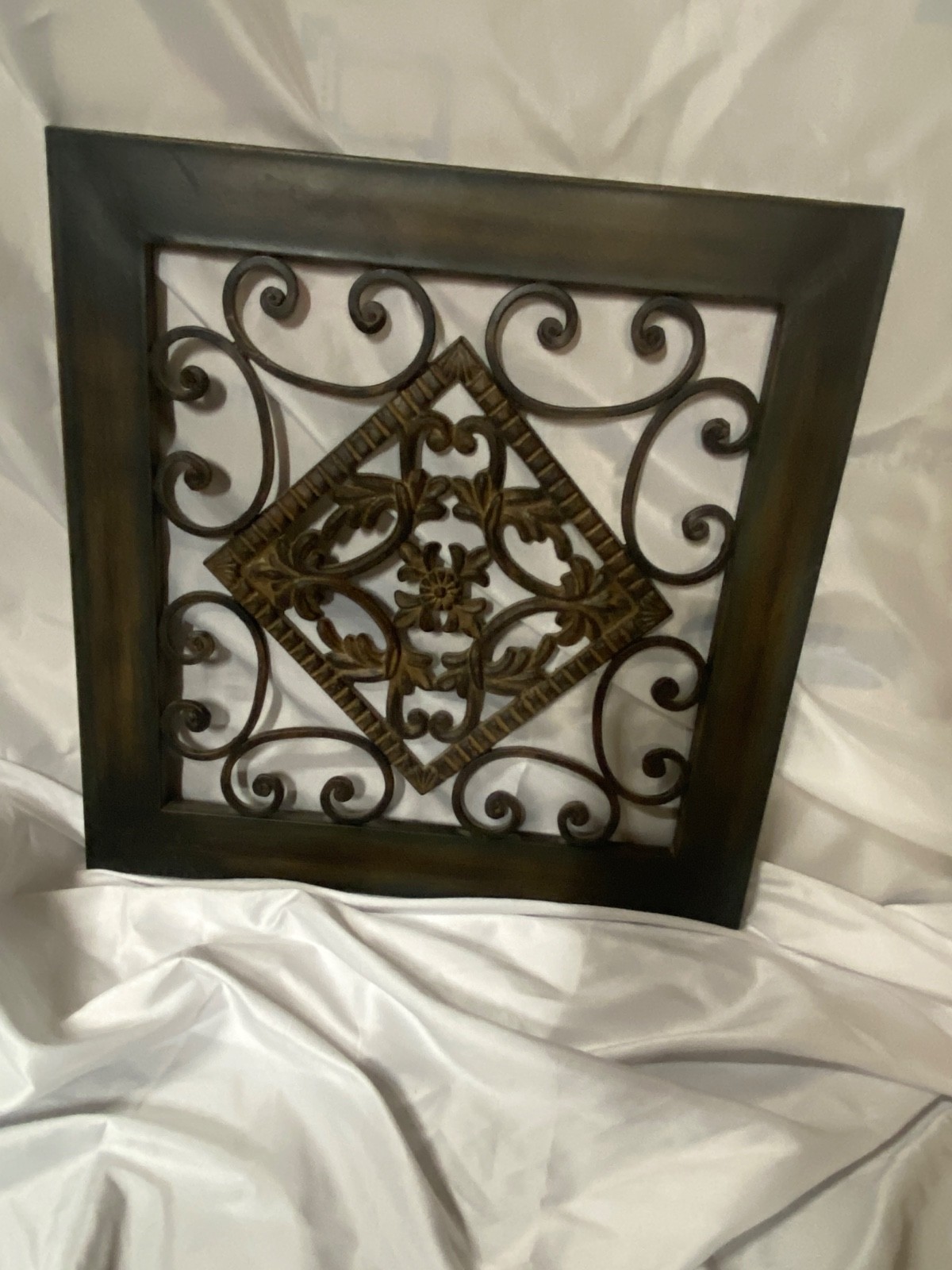 Square Metal Wall Art Panel Ornate Scrolled Floral Designs Frame Brushed Bronze
