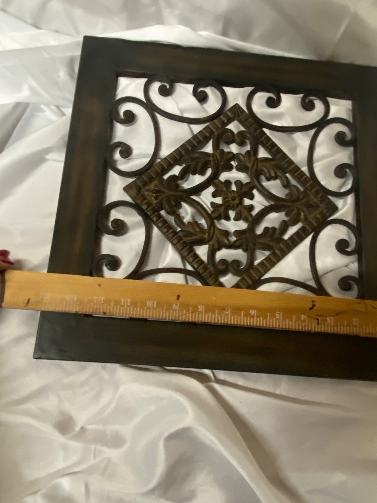 Square Metal Wall Art Panel Ornate Scrolled Floral Designs Frame Brushed Bronze