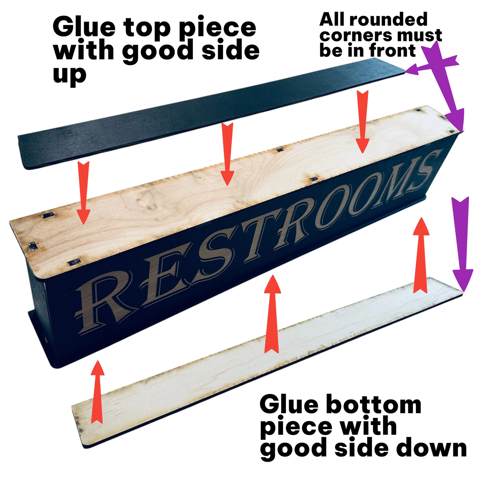 Sign – Restrooms – BLACK – With Add on – Box Sign – 24x6x3 inches