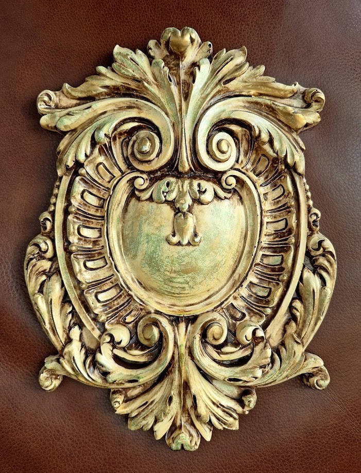 Opulent Wall Plaque Shield Cartouche Design Gilded Plaster Decorative Art