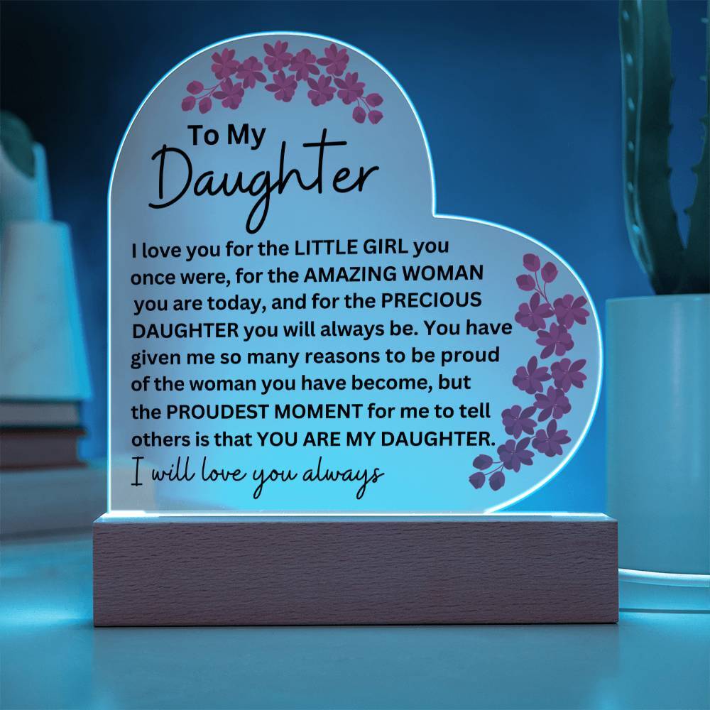 Daughter LED Lighted Acrylic Heart Plaque