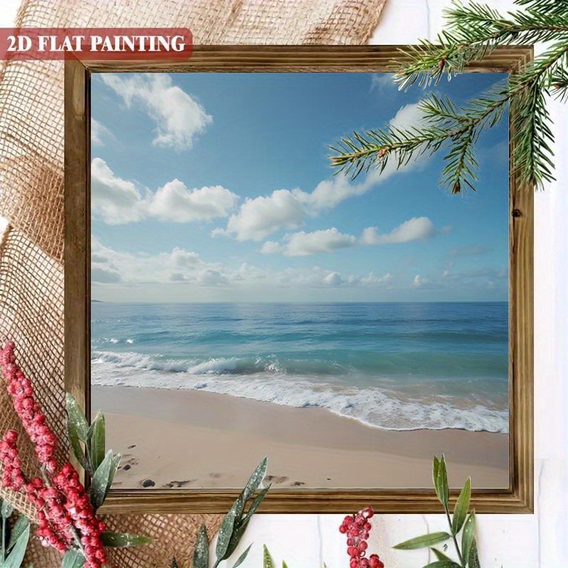 Summer Coastal Cloudy Shore Seascape Wooden Wall Art Sign