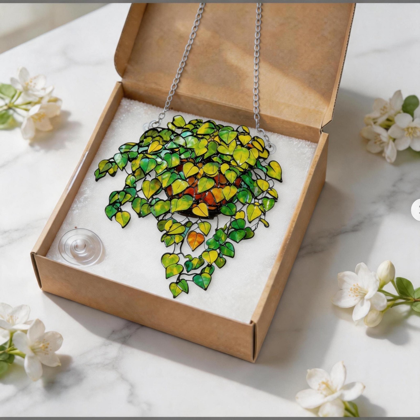 Hanging Plant Suncatcher, Green Leaf Window Decor, Ivy Plant