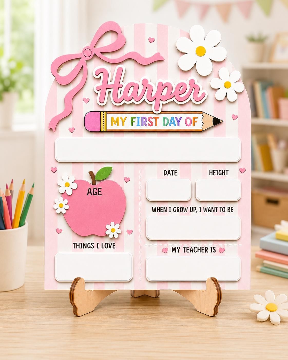 Coquette First Day School Sign, Reusable Wooden Photo Prop for Girls