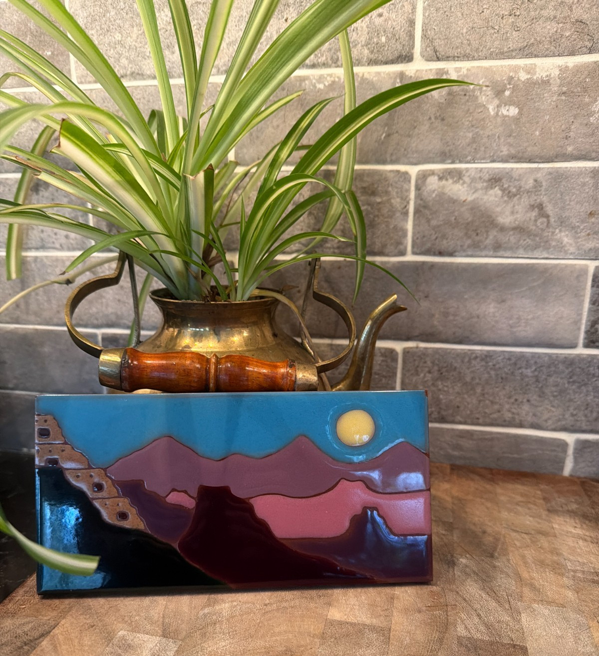Vintage Italian Ceramic Wall Tile Plaque Cassalgrande Sunset Landscape MCM Art