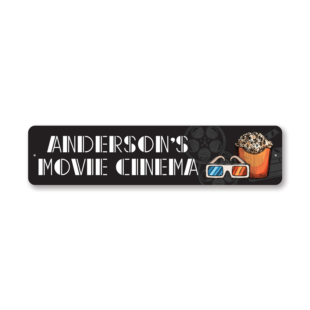 Family Movie Cinema Plaque Custom Named Home Theater Film Room Decor Metal Sign