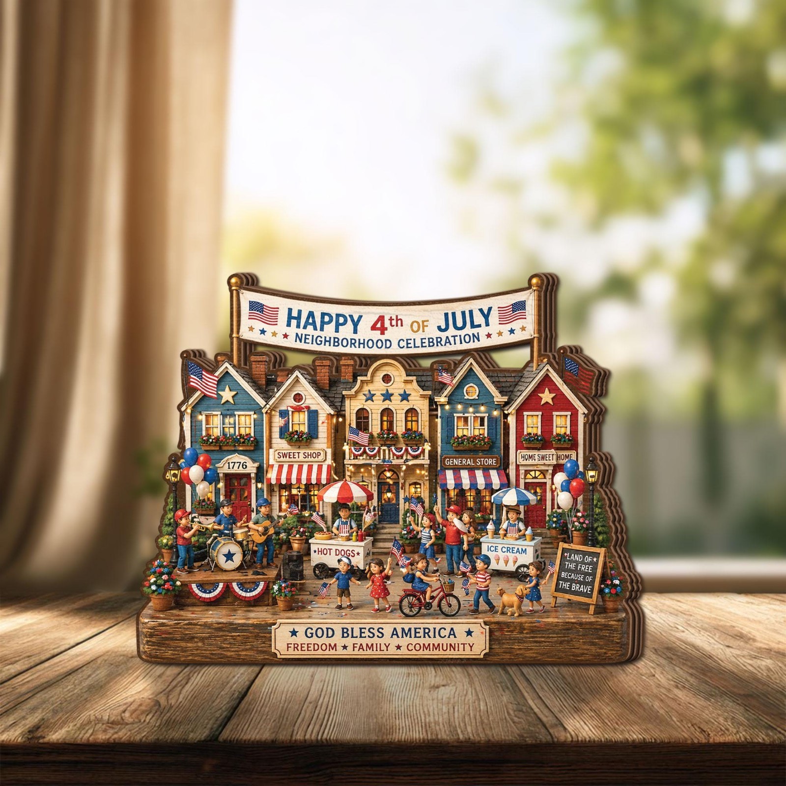 Personalized 4th of July Wooden Block, Patriotic Village Decor
