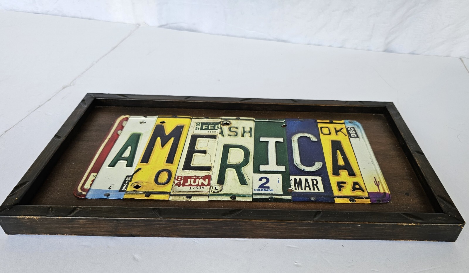 America License Plate Wall Sign Framed Decor USA 16×9″ Metal Garage Man Cave