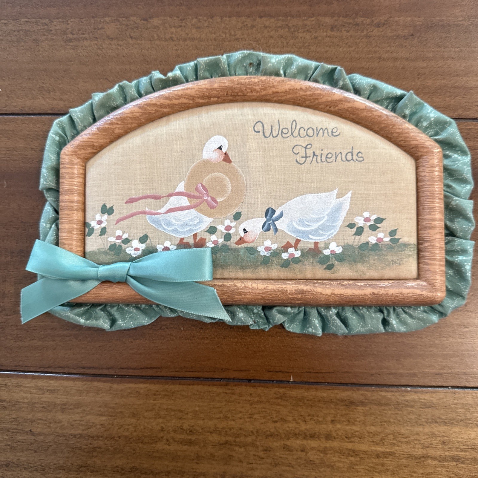1980s Country Farmhouse Welcome Plaque White Goose, Duck