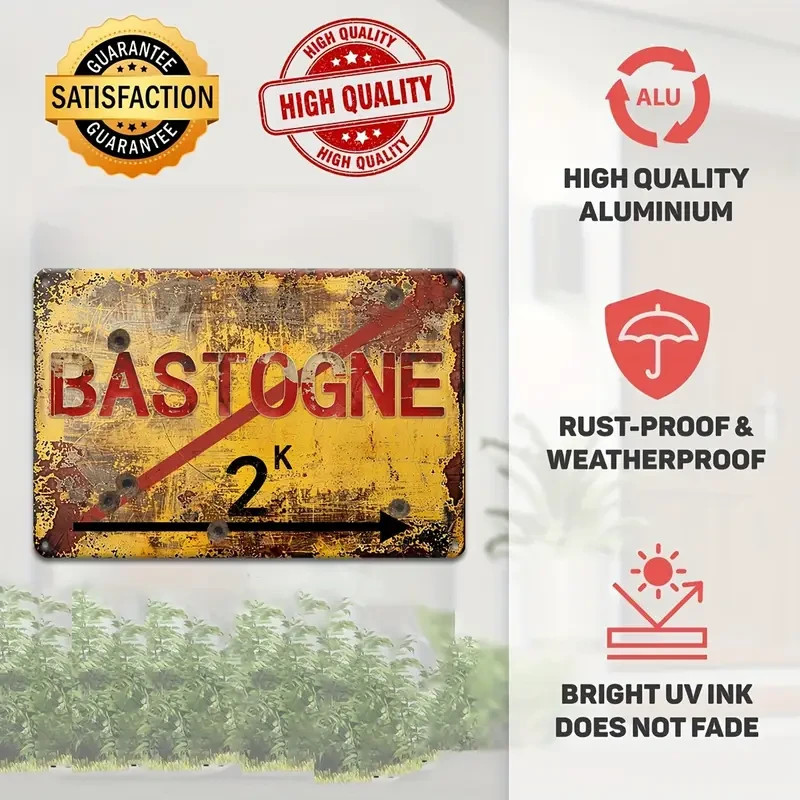 NEW 2D 8×12 Vintage WW2 Bastogne Battle of The Buldge European Metal Street Sign