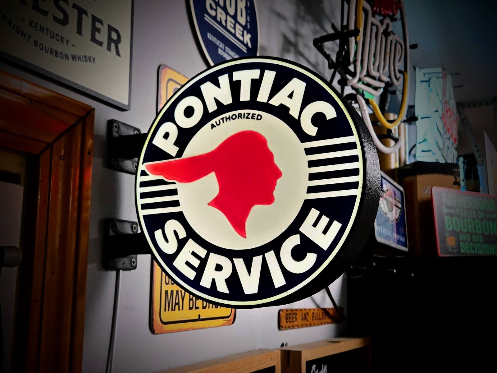 PONTIAC SERVICE 12 Inch Light Box LED Sign 3D Printed Wall Decor Man Cave Garage
