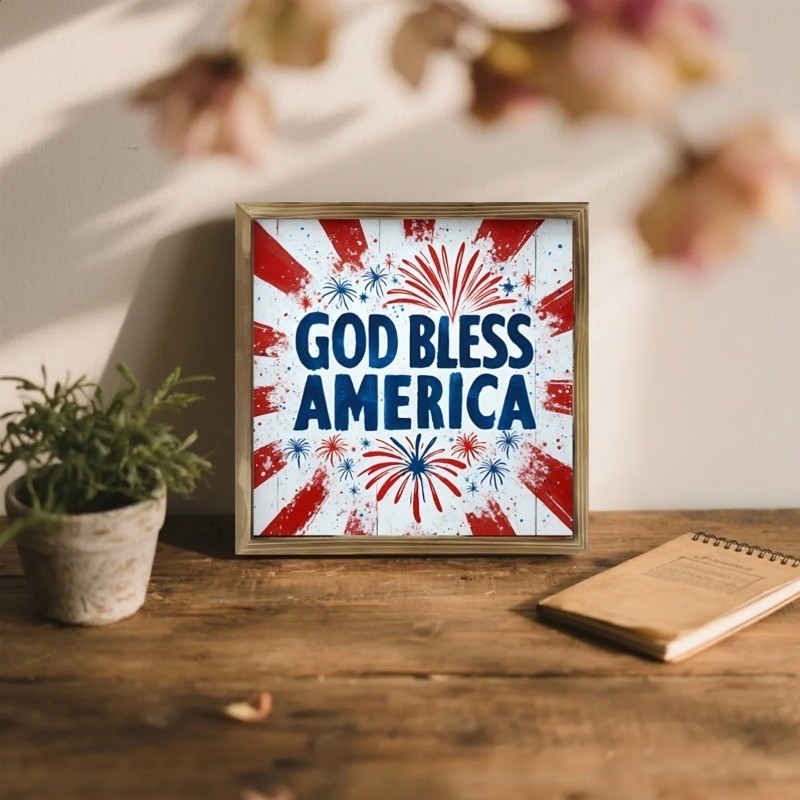 God Bless America Fireworks Wooden Plaque 4th of July Patriotic Farmhouse Decor