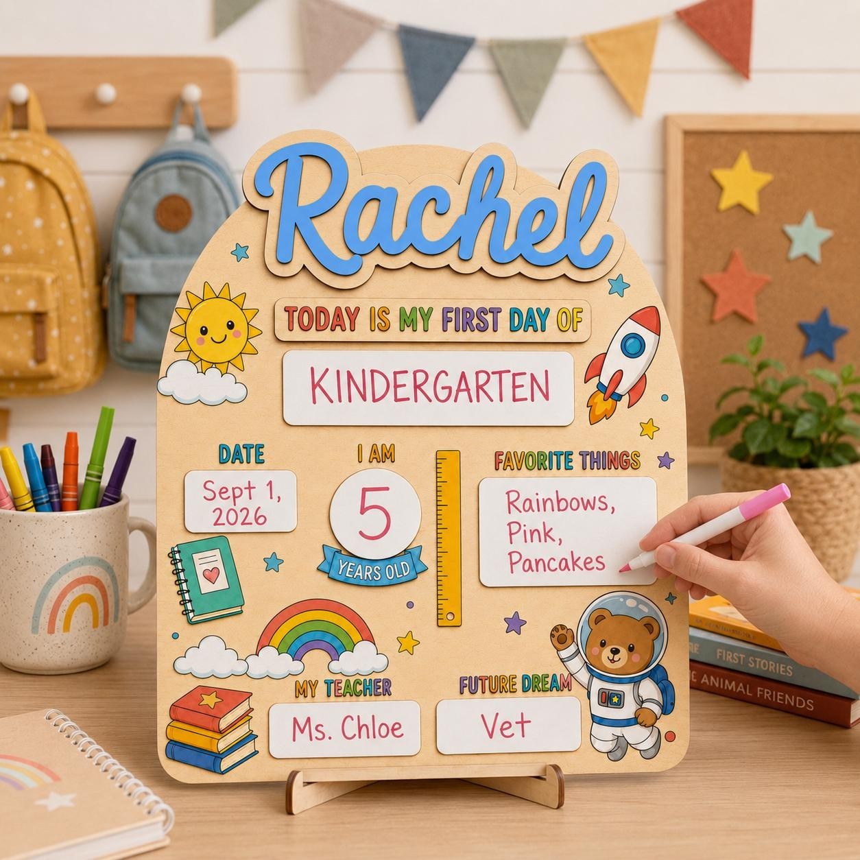 Personalized First Day School Sign, Reusable Wooden Milestone Board