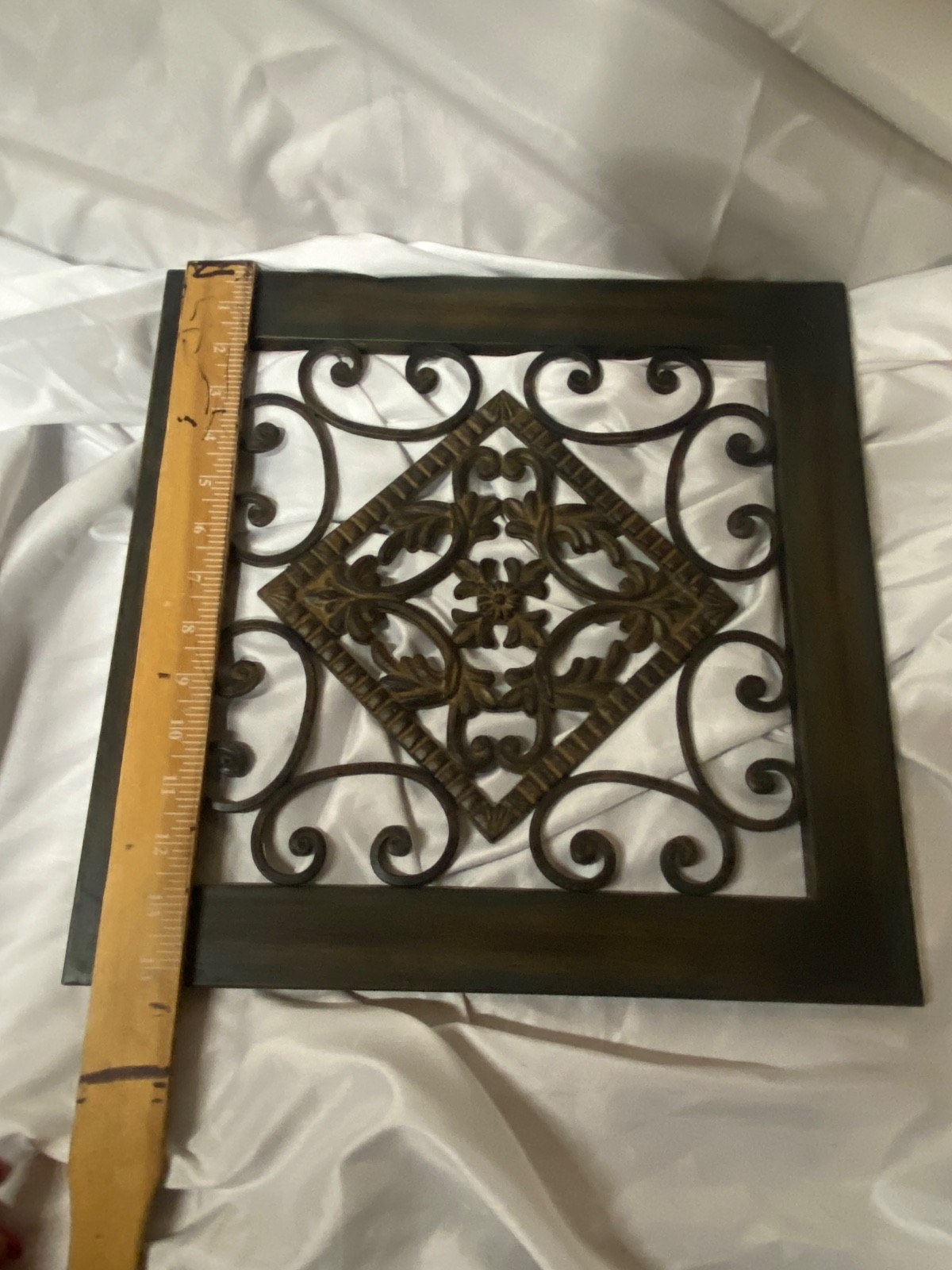 Square Metal Wall Art Panel Ornate Scrolled Floral Designs Frame Brushed Bronze