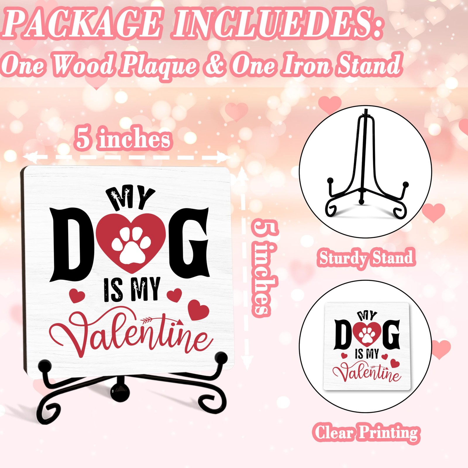ONDTOM Valentine’s Day Decor – 5×5 Inch Wooden Plaque with medium, multicolor
