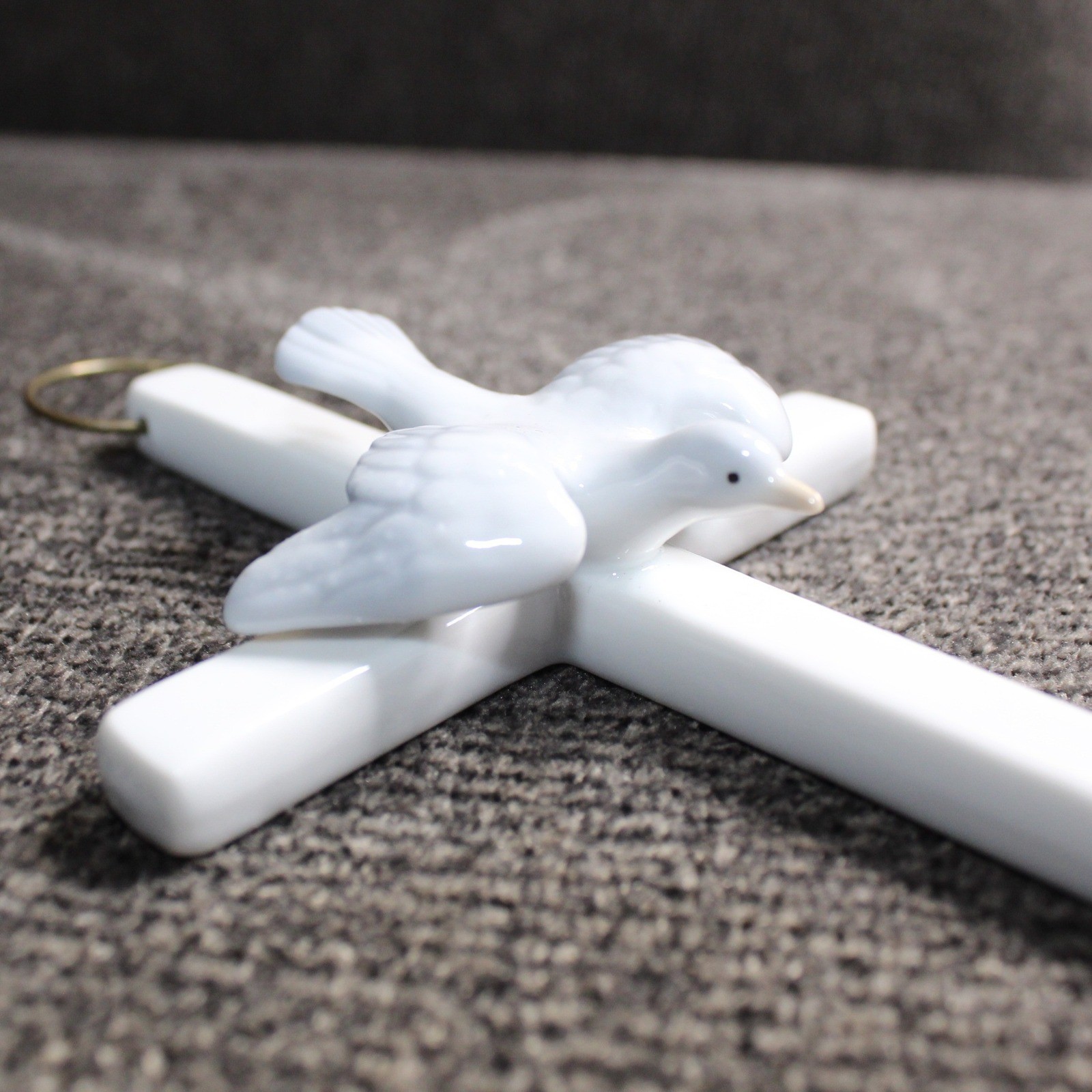 Vintage White Porcelain Cross Wall Hanging Dove Holy Spirit Religious Decor