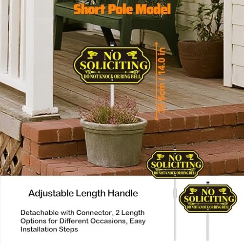 No Soliciting Sign with Stake for House – Adjustable Height Heavy Duty Aluminum
