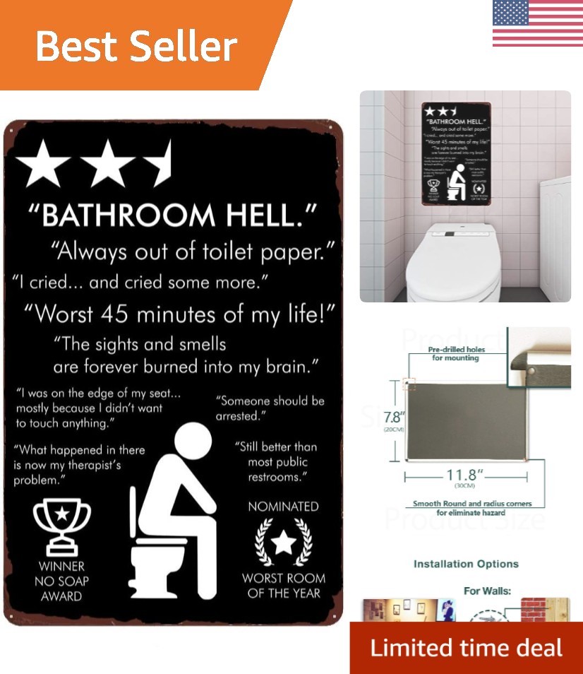 Vintage Metal Sign – Bathroom Humor Décor for Easy Wall Mount – 12×8 inches