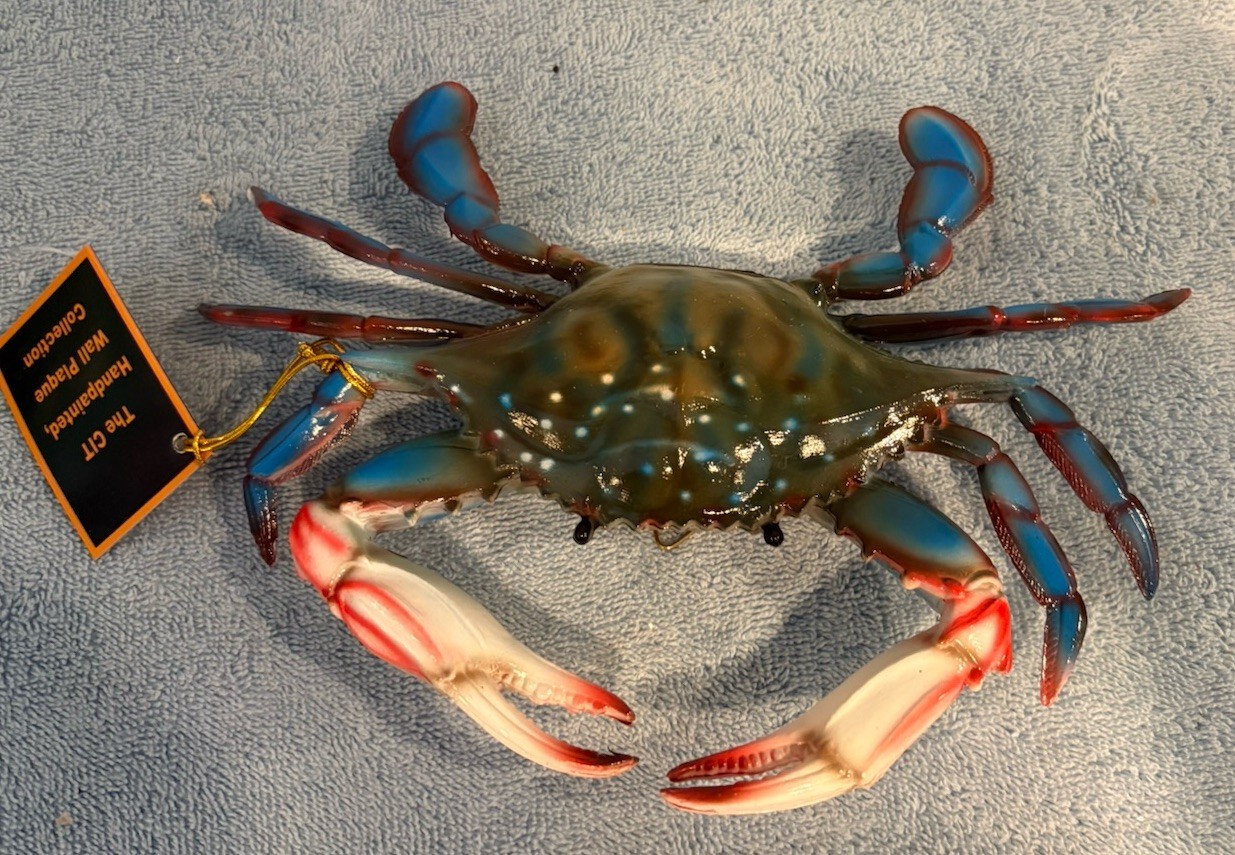 Blue Crab, 10” Wall Decor. Hand painted. Nautical Beach Decor.