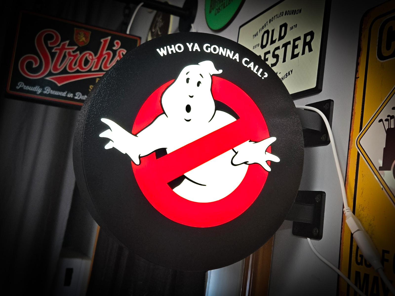 Ghostbusters LED Lightbox Sign 3D Printed Round Wall Mount Man Cave Garage Decor
