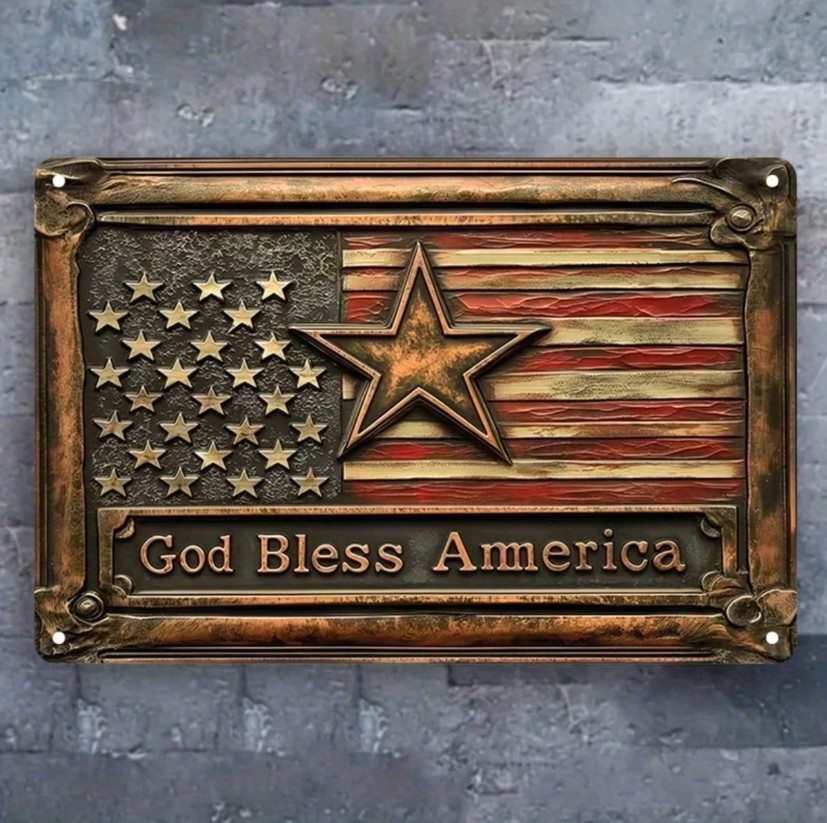 God Bless America Metal Sign American Flag Patriotic Wall Decor 8×12 Plaque