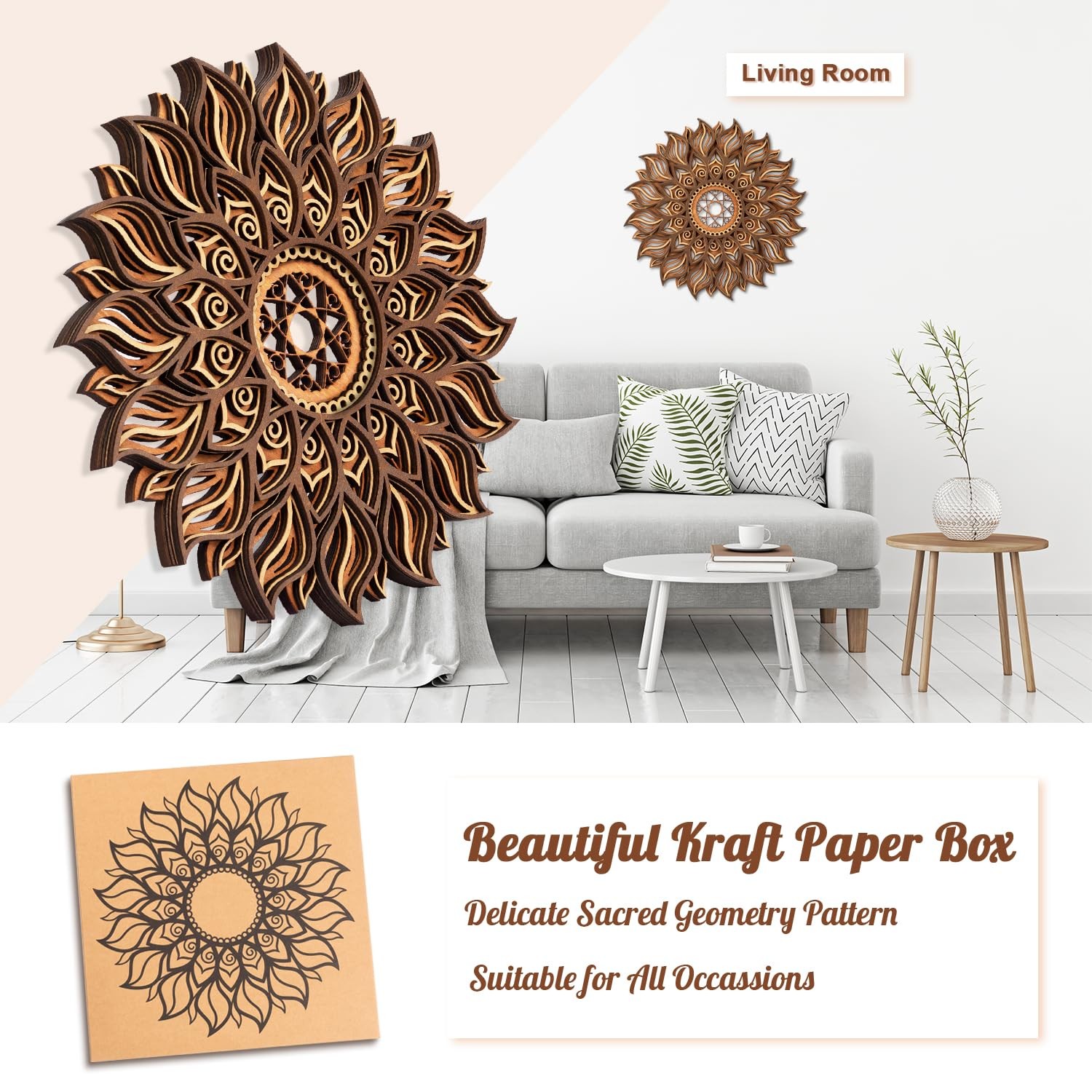 11.8 Inch Sun Wall Decor, Wooden Mandala Wall Art, Hollowed-out Sun Hanging S…
