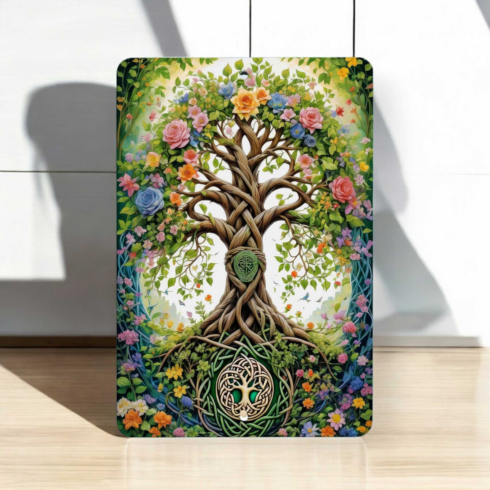 Celtic Tree of Life Metal Wall Art 8×12 Inch Vibrant Floral Design Irish Decor