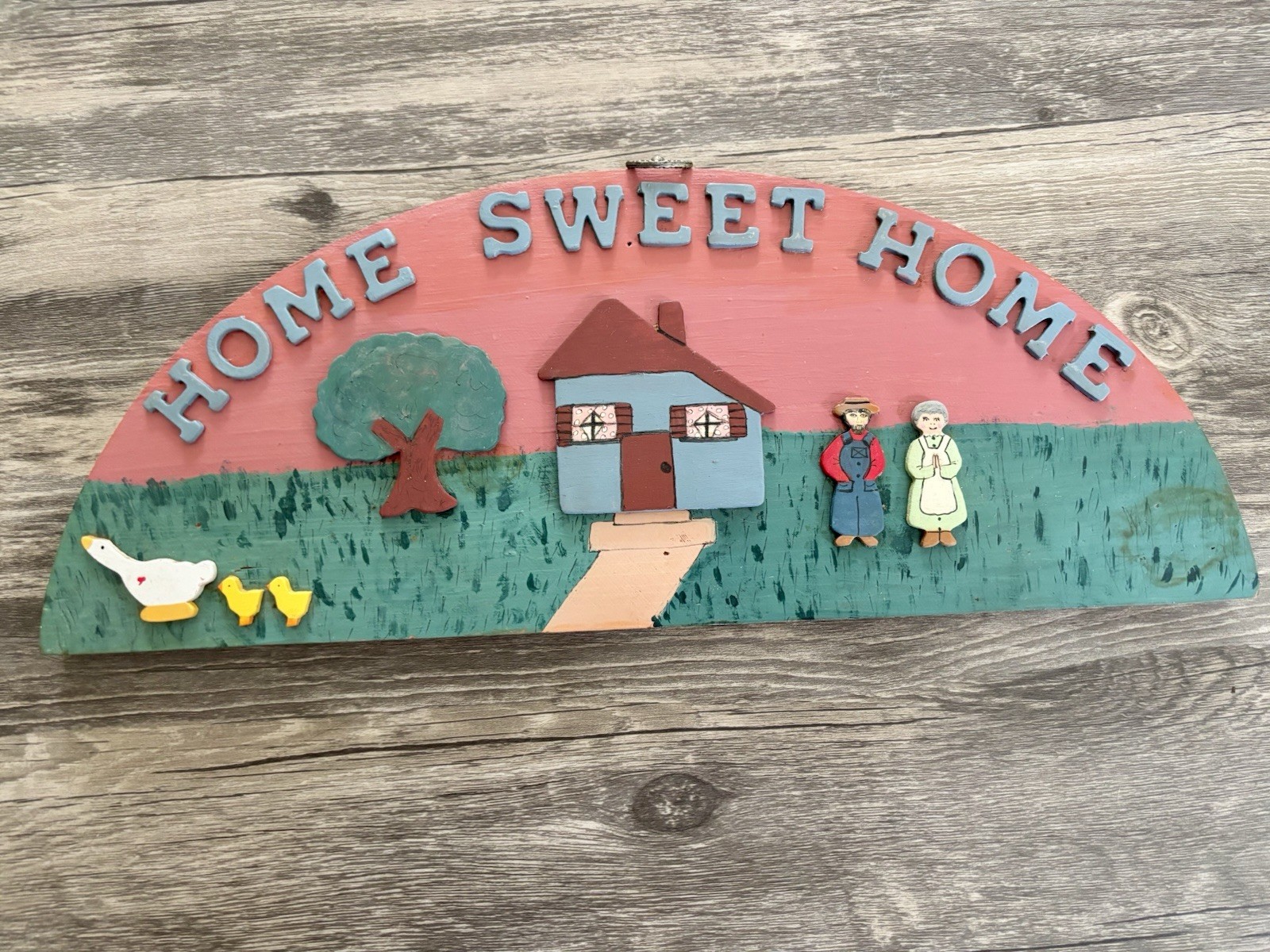 Vintage Handmade Wooden HOME SWEET HOME Goose Amish Farmhouse Wall Decor Plaque