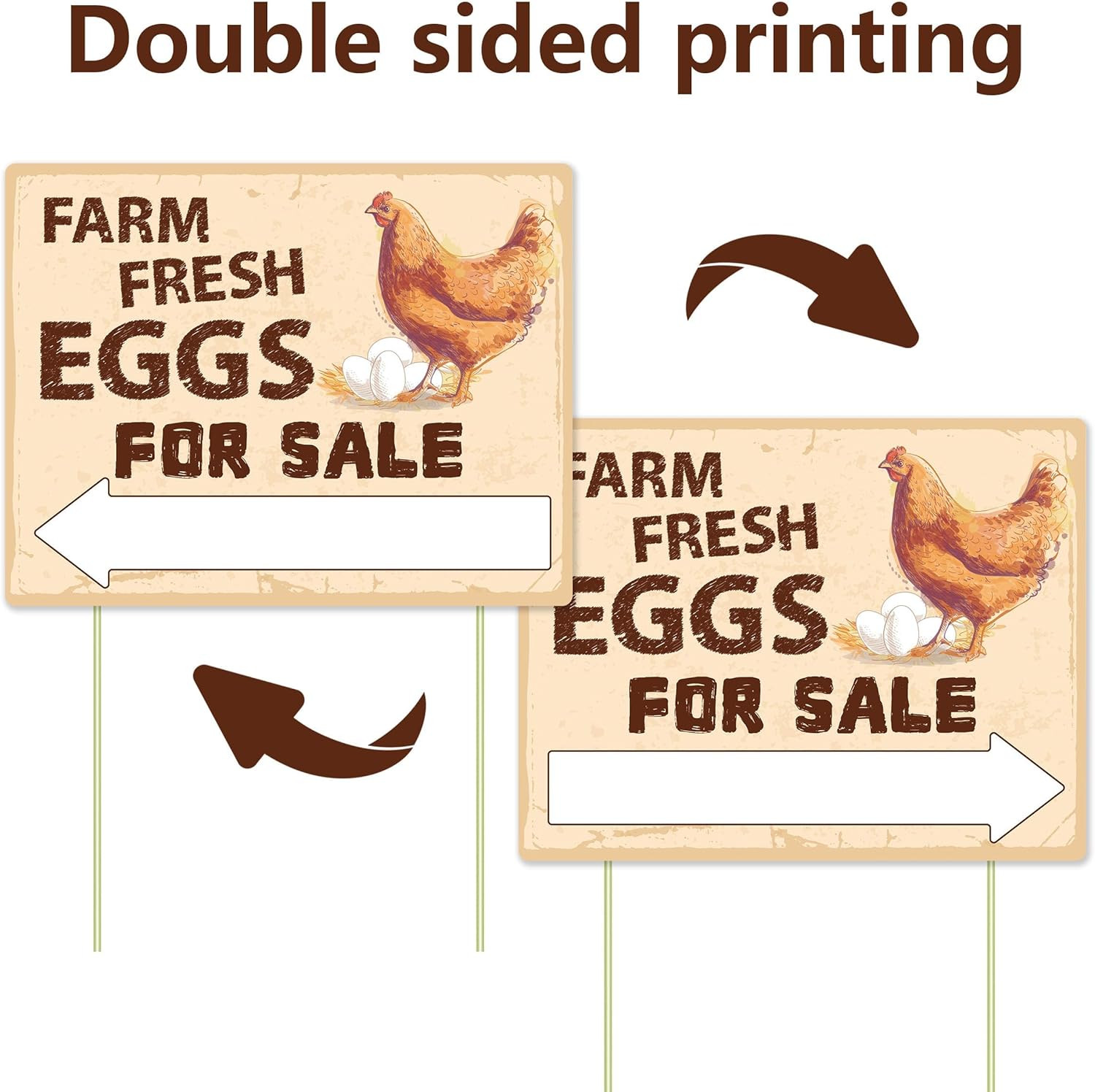 Farm Fresh Eggs Sign Double Sided Corrugated Plastic Yard Stake 3 Pack