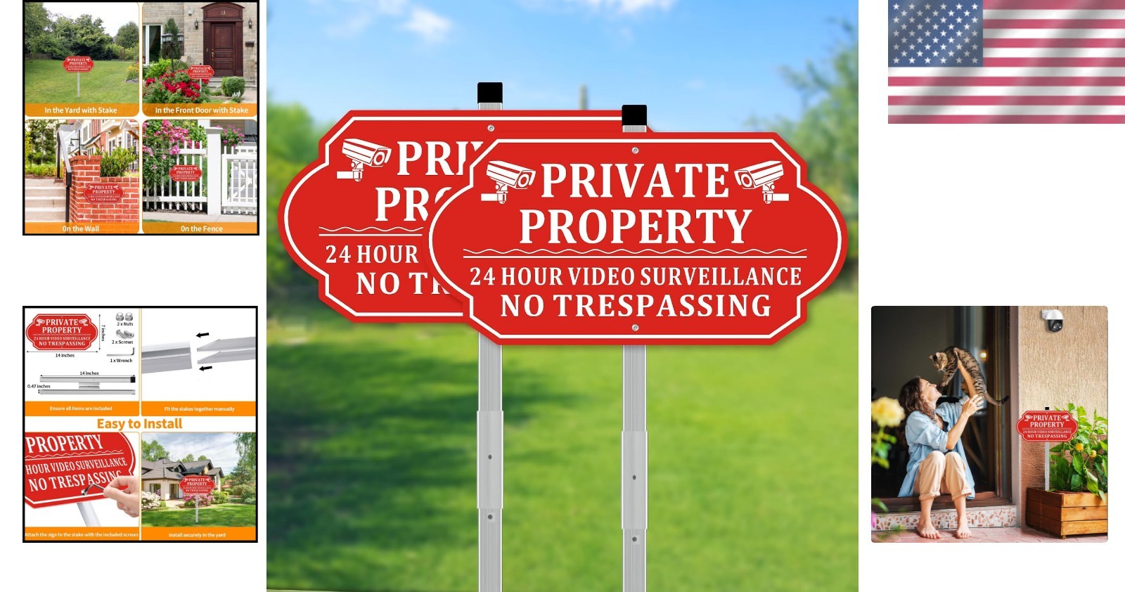 No Trespassing Signs Private Property Video Surveillance Aluminum 14×7 Inches…