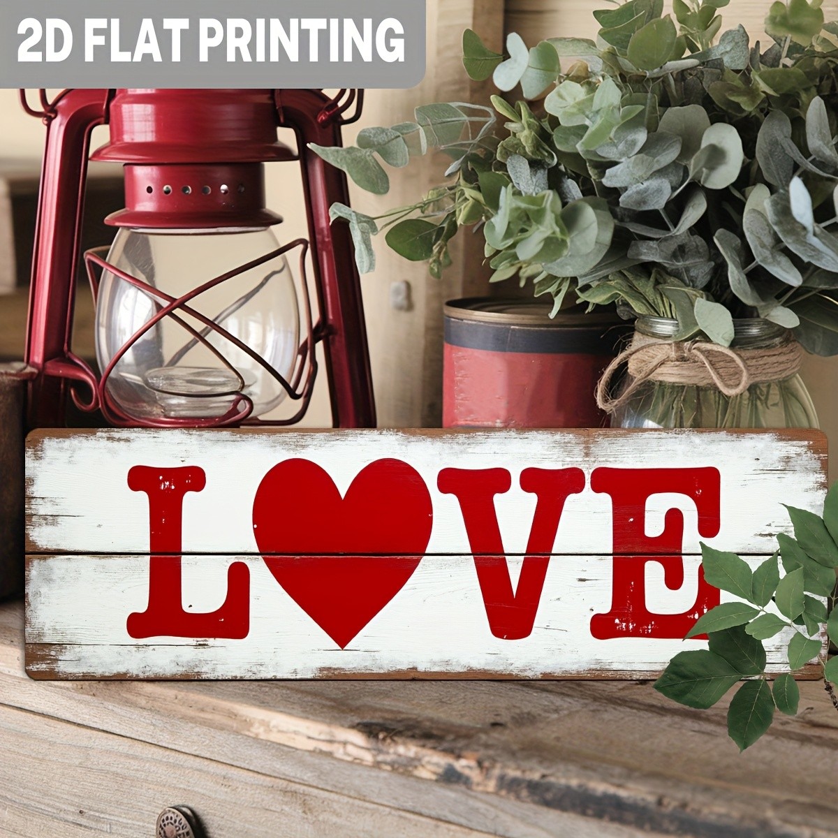 Distressed LOVE Metal Sign: Vintage White & Red Heart Wall Art for Home Decor