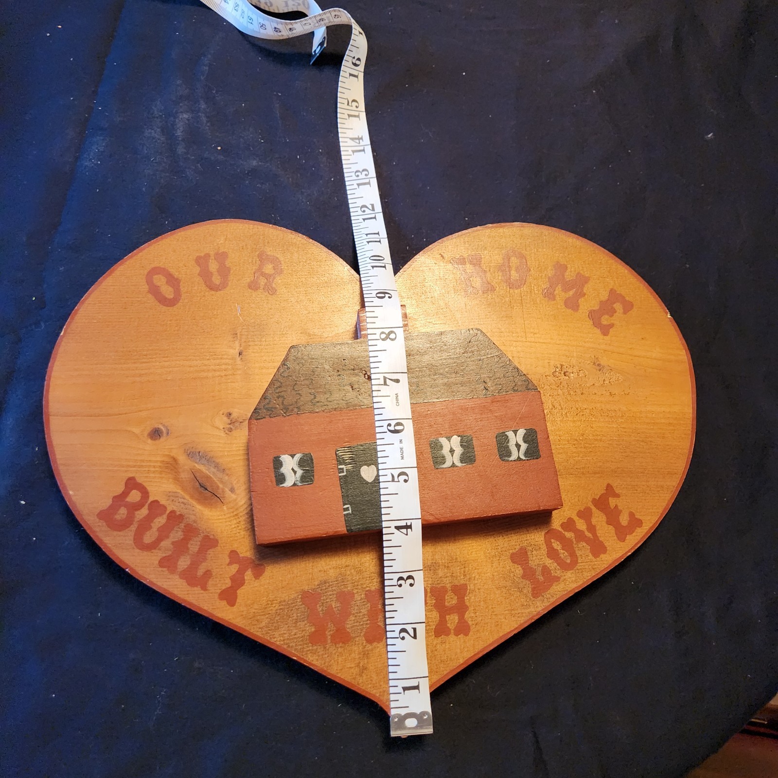 Folk Art VTG Handpainted Wood House “OUR HOME BUILT WITH LOVE” 13 in x 11 in