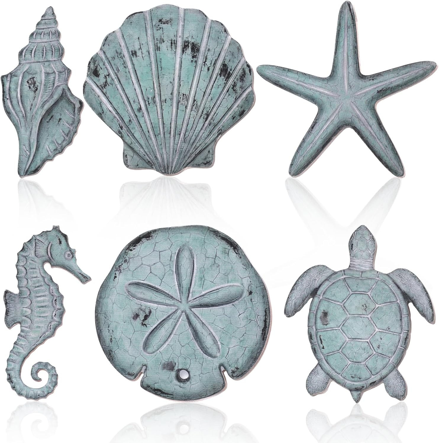 6 Pcs Beach Wall Decor Summer Coastal Ocean Wall Art Vintage Seashell Starfish N