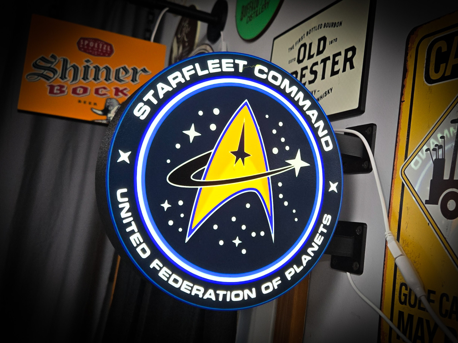 Starfleet Command LED Lightbox Sign 3D Printed Round Wall Mount Man Cave