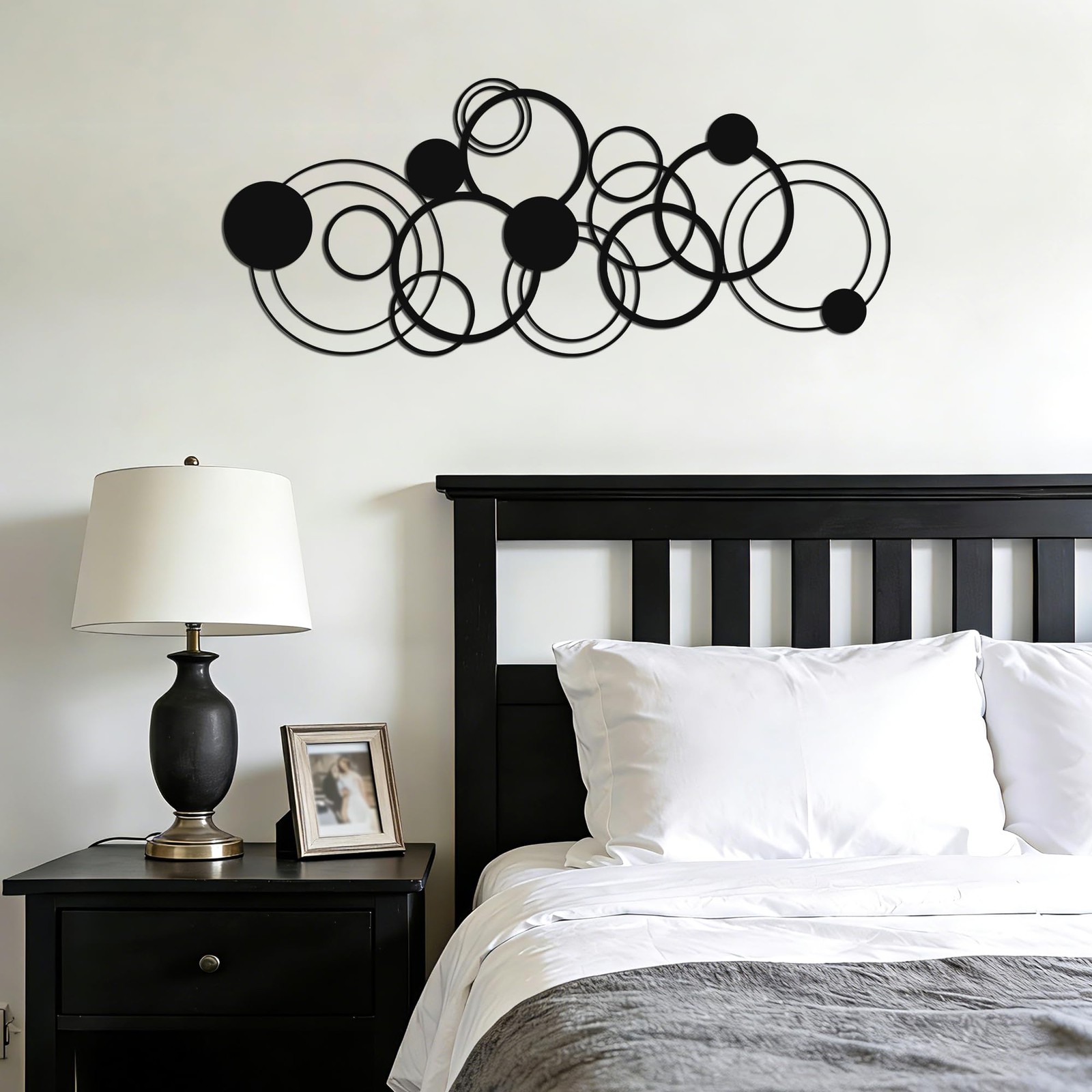 Black Minimalist Circle Metal Abstract Wall Decor Art Sculpture 25×10.4 In 2 PC