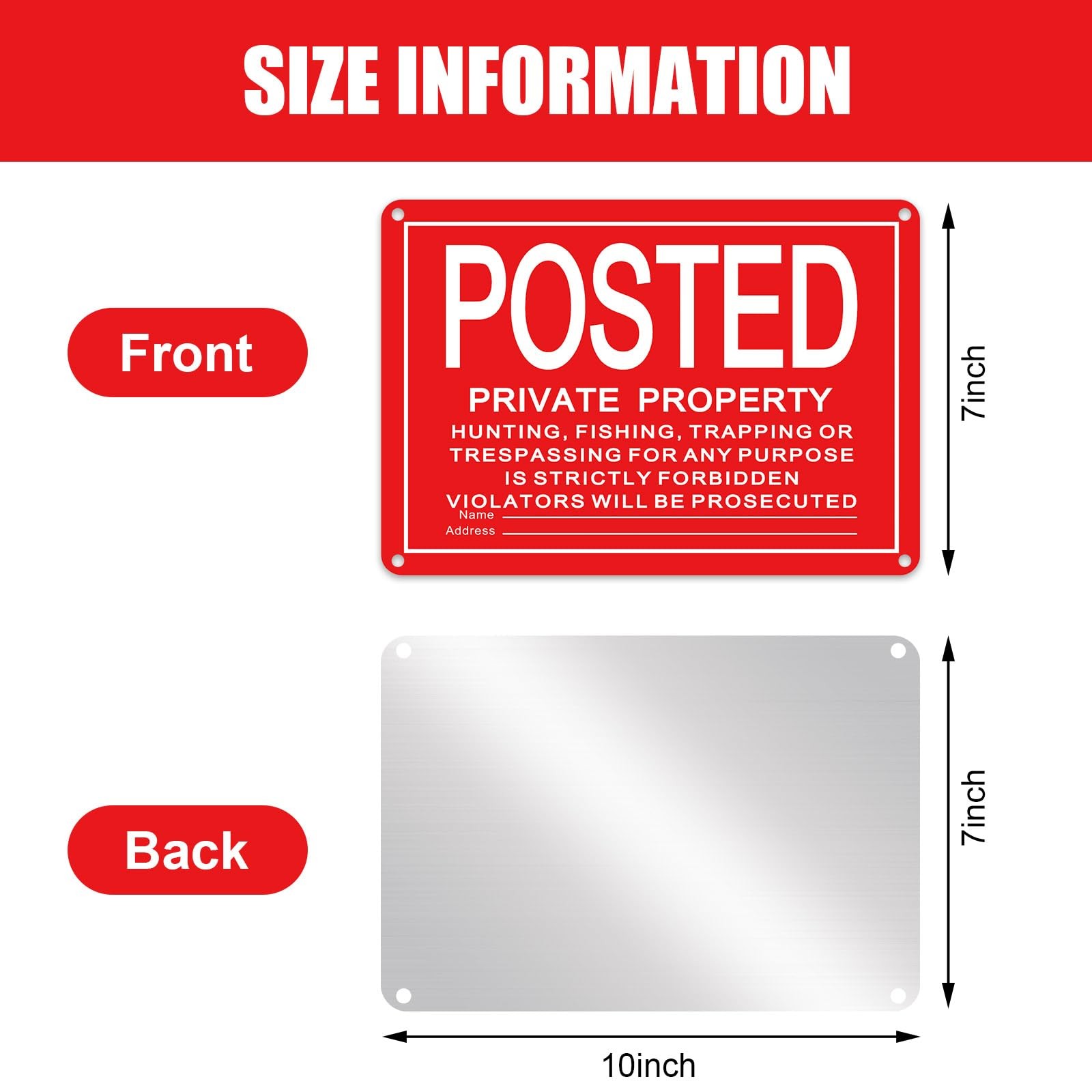 8PCS No Trespassing Private Property Signs 10×7 Metal Aluminum Outdoor Red