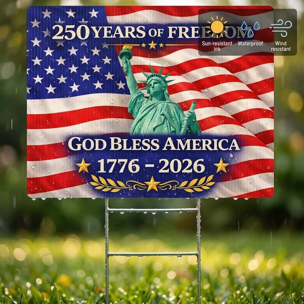 18X14 Inch Double Sided Patriotic Yard Sign with Metal Stake, God Bless America