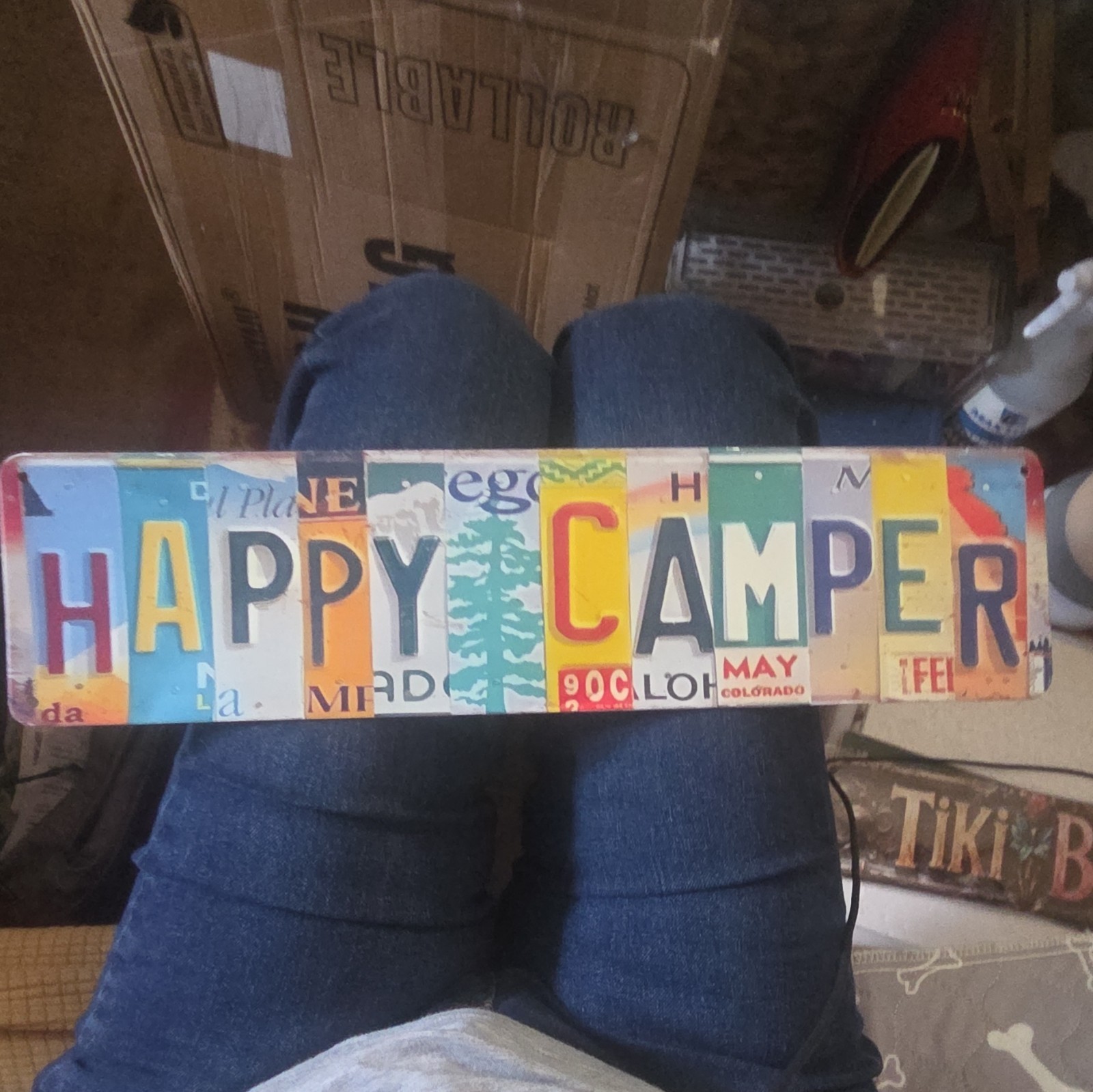 Happy Camper Multicolor Metal Wall Sign, Decorative Rectangular Hanging Plaque