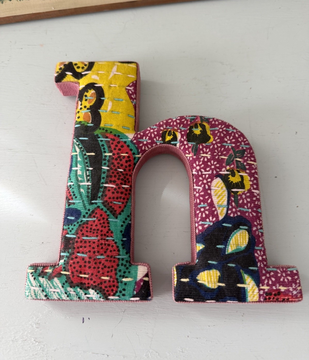 Anthropologie Letter H Lower Case Fabric Patchwork Boho Wall Decor Multicolor