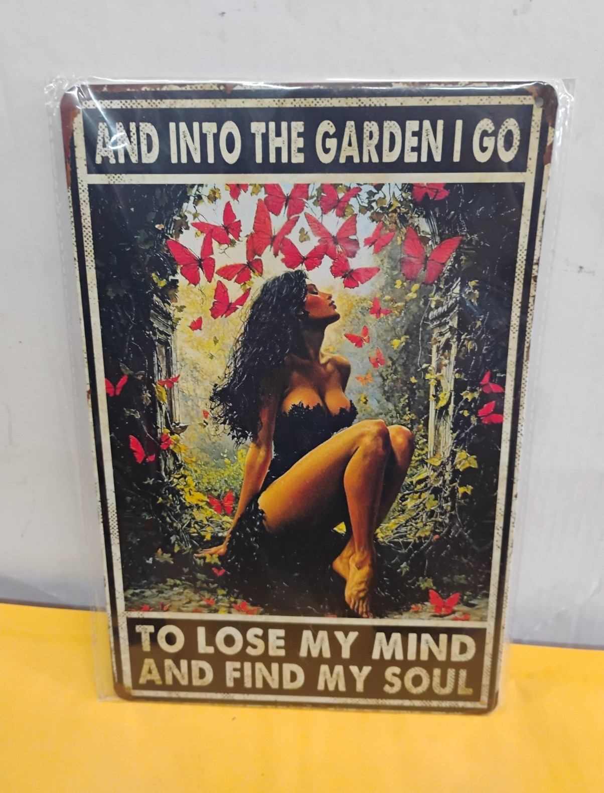 Metal Vintage Quote Sign Multicolor Butterflies Garden Rectangular Vertical