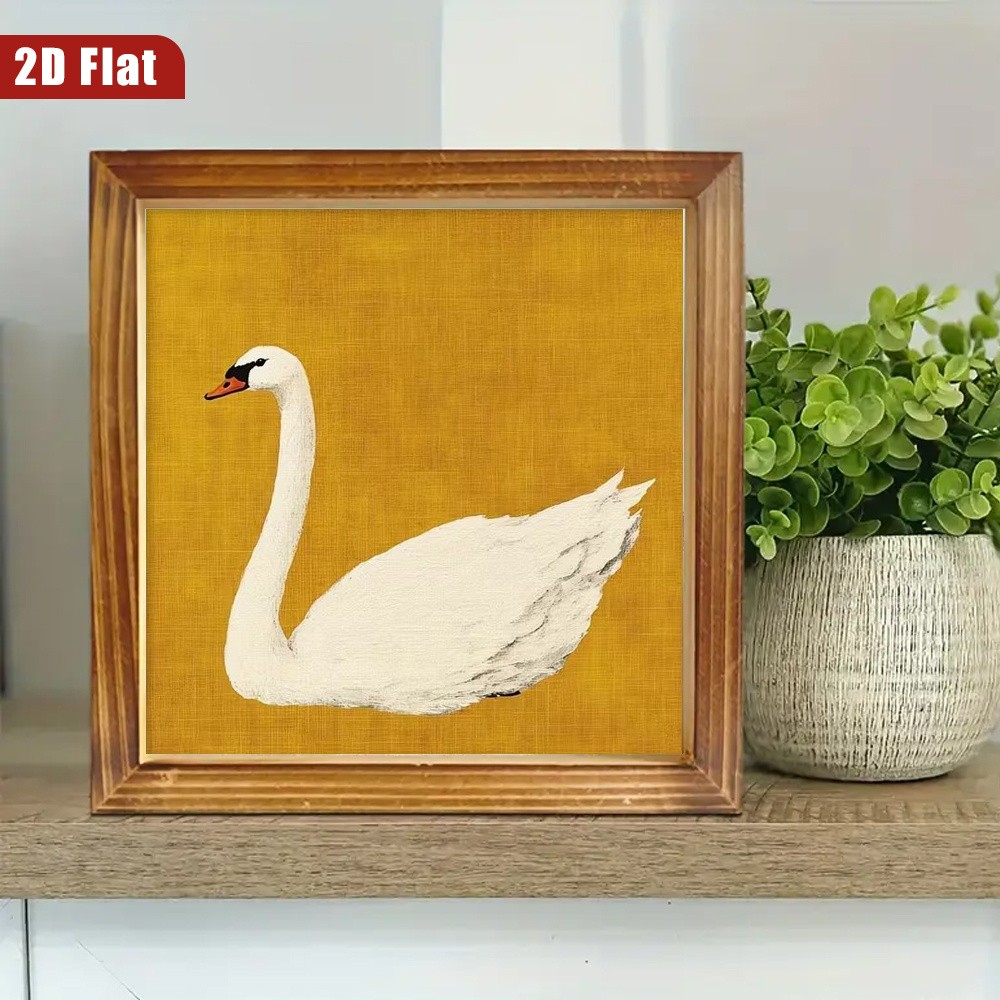 Vintage White Swan Wooden Plaque Elegant Farmhouse Home Desktop Decoration Gift