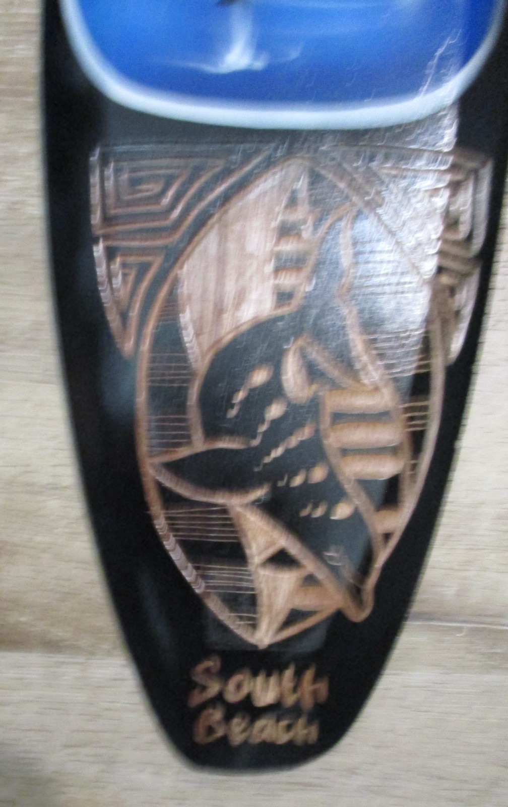 WOODEN ENGRAVED SOUTH BEACH ,DOLPHINS, SURFBOARD WALL HANGING 24 in L. X6 in W