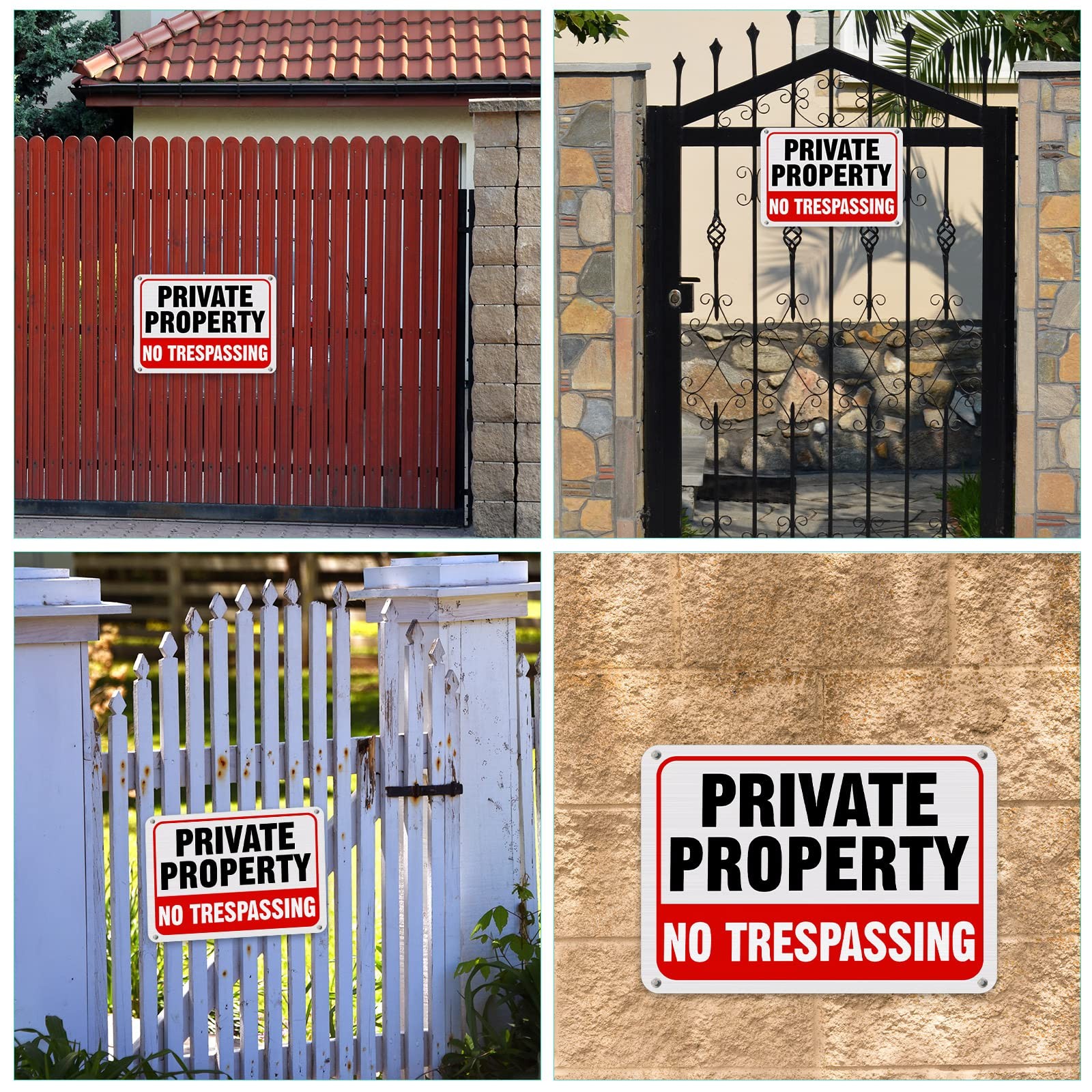 4 Pcs No Trespassing Signs Private Property Metal Reflective Aluminum No Tres…