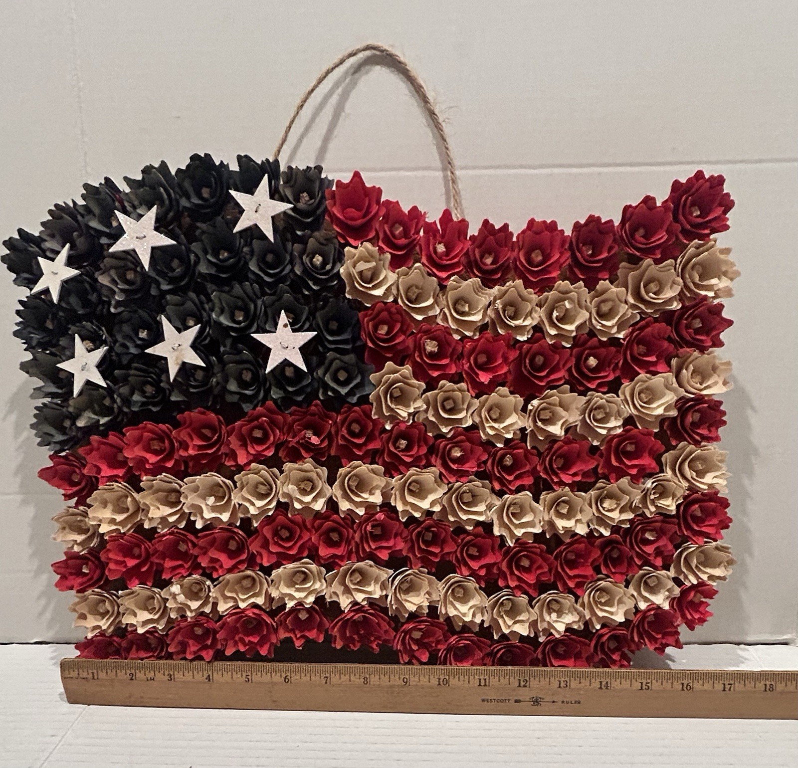 American Flag Floral Woodchip Wall Hanging Decor