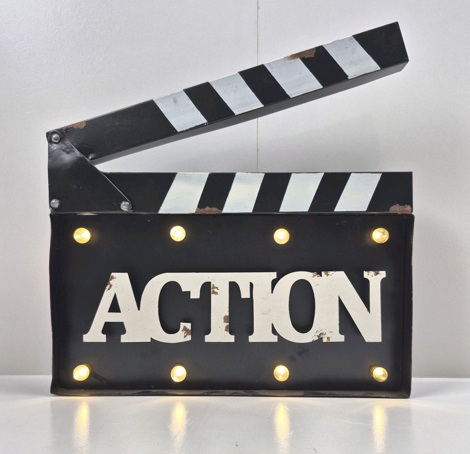 Rare Vtg Movie Director Light-Up Action Clapperboard Home Theater Wall Decor