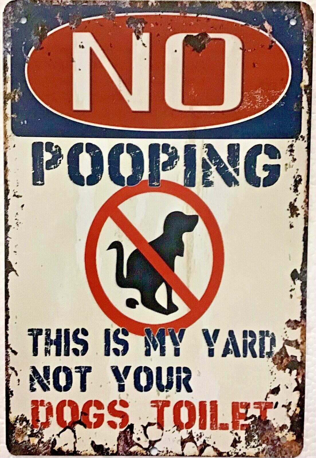 TIN SIGN 8×12 Warning no dog poop pooping yard lawn grass property toilet 1pc4
