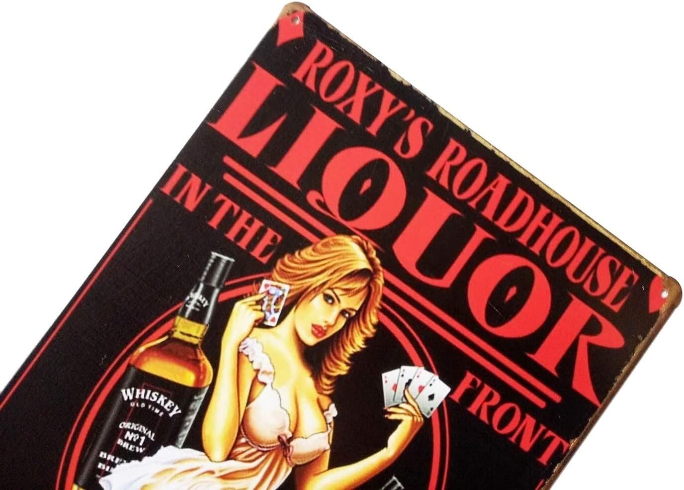 Vintage Style Whiskey Liquor Poker Girl Metal Sign 12×8 Inches for Decor
